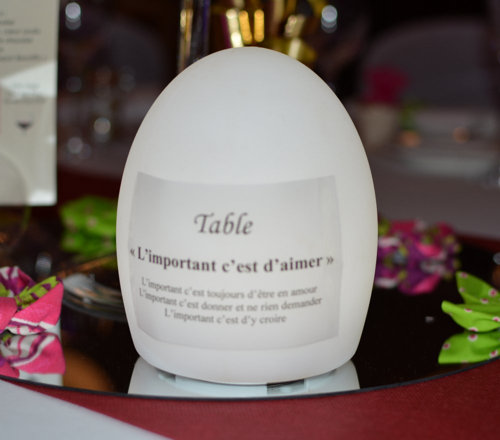 nom de table lumineux  mariage